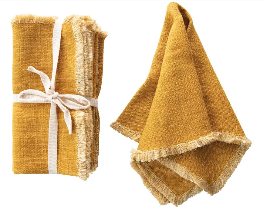 Linen Napkins with Fringe - Mustard, Set of 4 - Provisions Mercantile