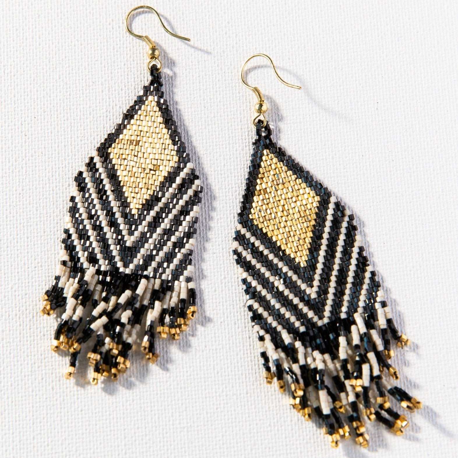 Ink + Alloy Beaded Luxe Earring in Black/Cream/Gold - Provisions Mercantile