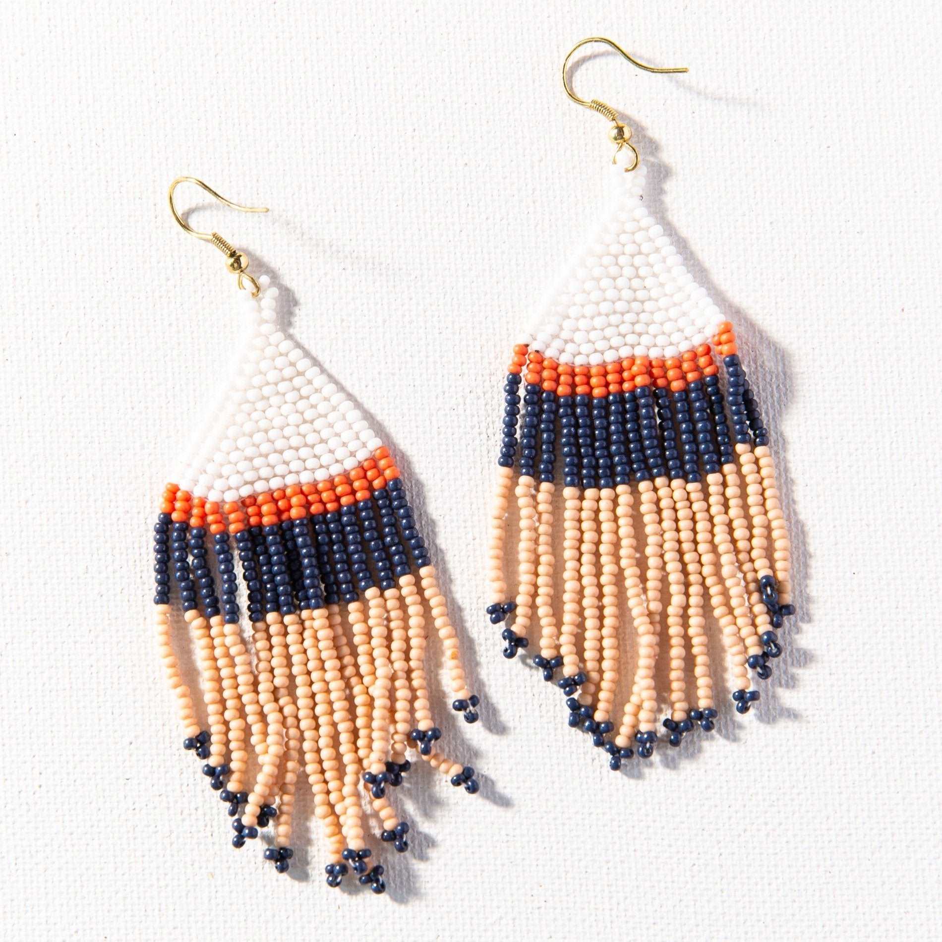 Ink + Alloy Pink White Navy Stripe Seed Bead Earring - Provisions Mercantile