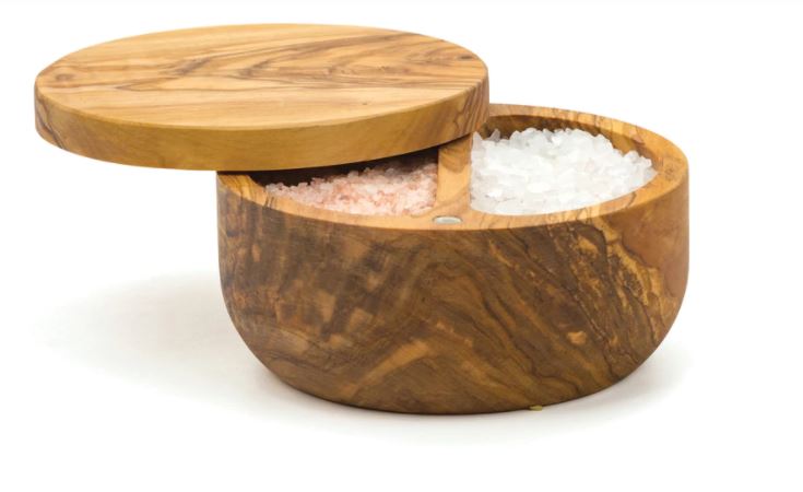 Olive Wood Salt Box, 2 compartment - Provisions, LLC