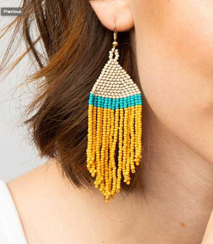 Ink + Alloy Mustard Turquoise Ivory Stripe Seed Bead Earring - Provisions, LLC