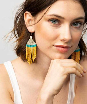 Ink + Alloy Mustard Turquoise Ivory Stripe Seed Bead Earring - Provisions, LLC