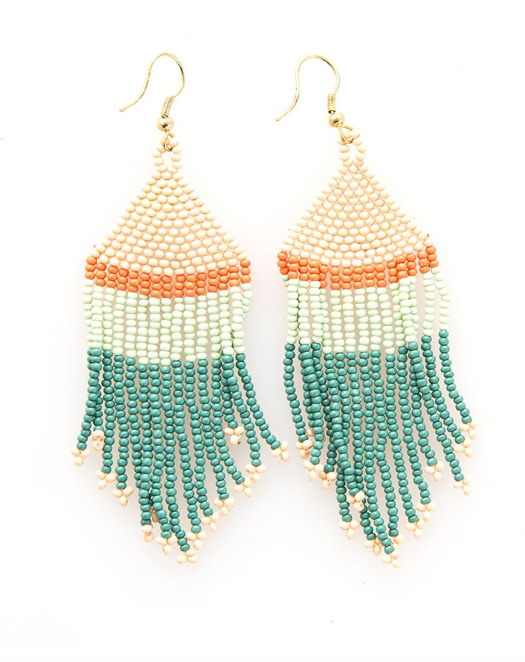 Teal Pink Mint Coral Stripe Seed Bead Earring - Provisions, LLC