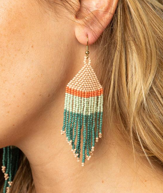 Teal Pink Mint Coral Stripe Seed Bead Earring - Provisions, LLC