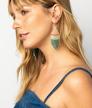 Teal Pink Mint Coral Stripe Seed Bead Earring - Provisions, LLC