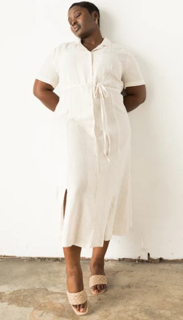 ABLE Monet Button Down Dress White/Tan Stripe - Provisions, LLC