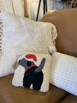 MudPie Mini Hooked Wool Pillow- Santa Black Lab - Provisions Mercantile